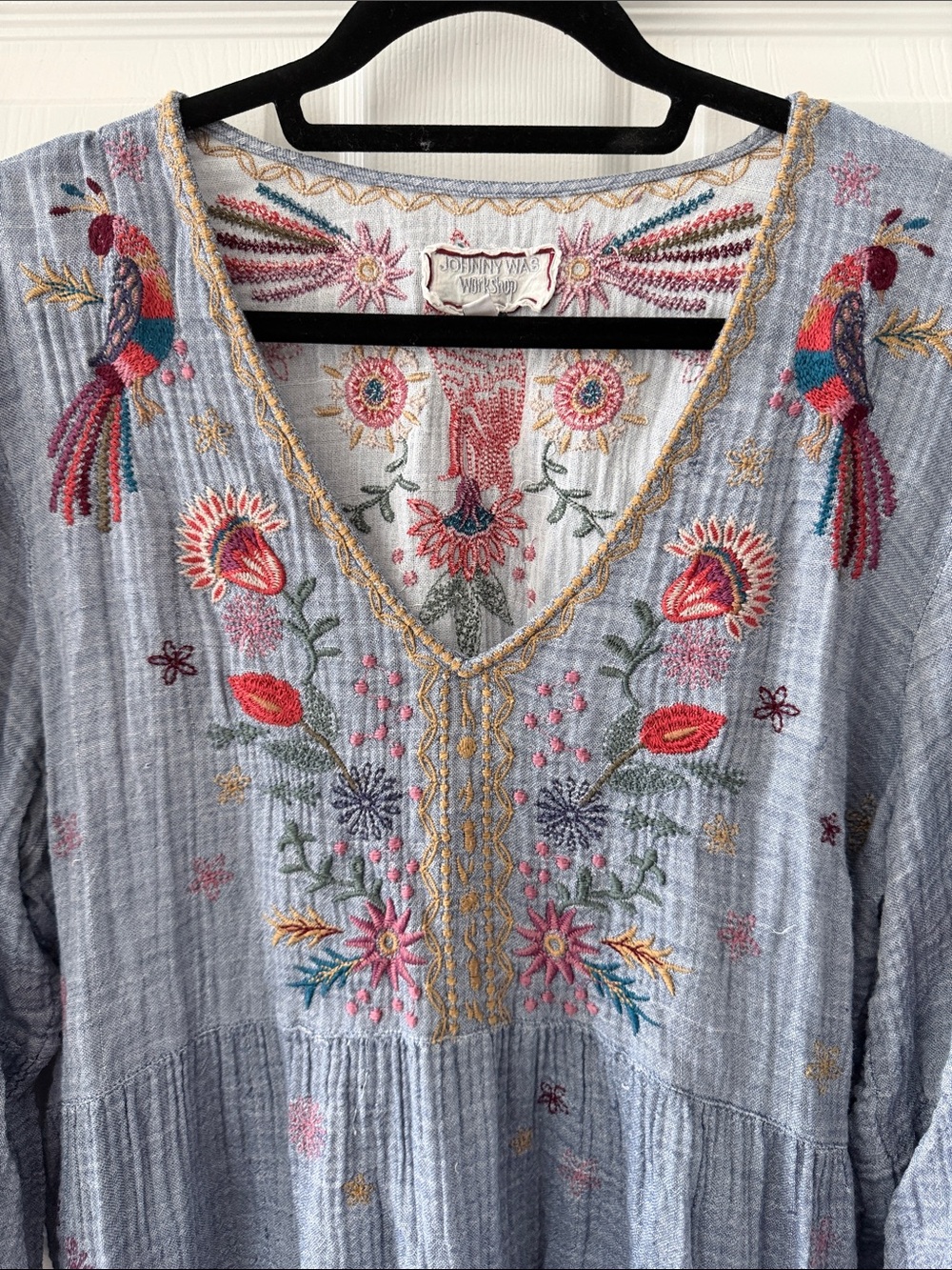 Embroidered Light Blue Boho Tunic Dress - Picture 4 of 5